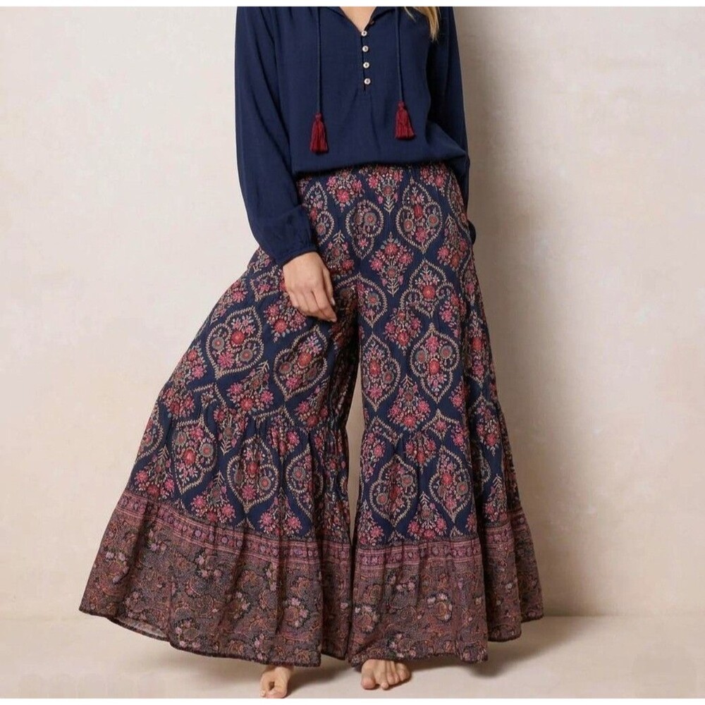 Natural Life Patti Tiered Wide Leg Palazzo Pant S Medallion Boho Vacation
